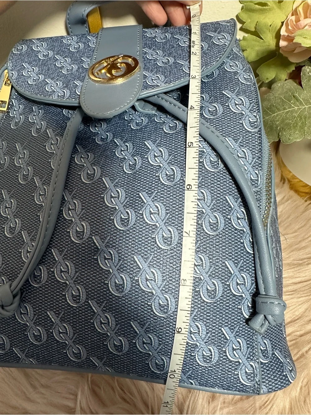 XOXO blue Patterned Drawstring Backpack with Gold Accent